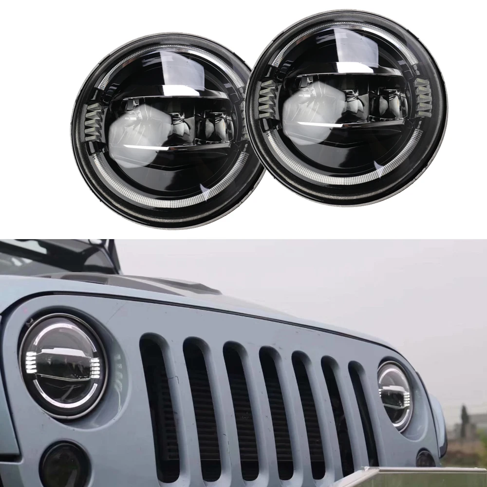 New 7 inch LED Headlight DRL BlueAmberWhite Halo Angle Eyes Led Headlamp Headlights 12v For Jeep Wrangler TJ JK LJ unlimited (21)