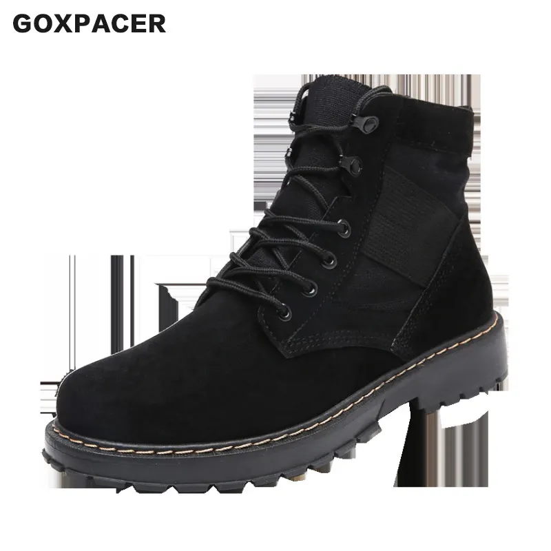 GOXPACER New Men Leather Boots British Work Vintage Fashion Shoes High-Top Military Waterproof Martin | Обувь