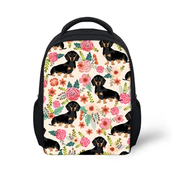 

THIKIN Flower Animal Pattern Durable Kids Kindergarten Bag Dachshund/Pug/Shiba Inu Print Kids Schoolbag Cute Girls Custom Mochia