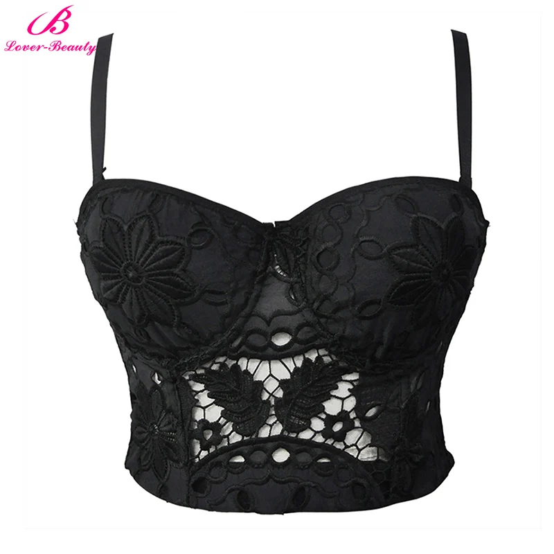 

Lover-Beauty Womens Sexy Steampunk Bra Black Floral Embroidery Lace Clubwear Party Bustier Top Cincher Shapewear Bustier Corset