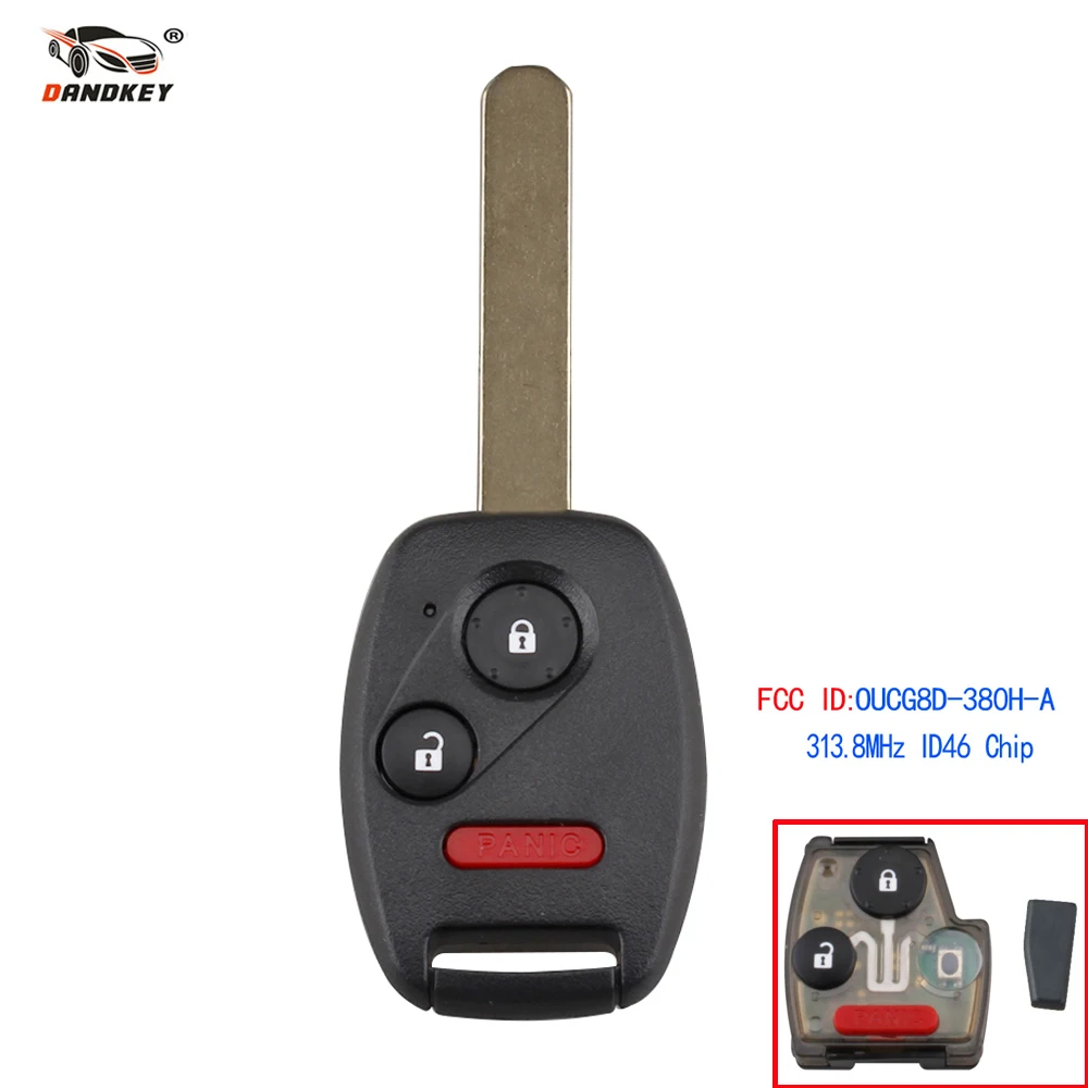Dandkey Remote Car Key OUCG8D-380H-A 3 Buttons Fob 313.8Mhz With ID46 Chip For Honda/Accord FIT/Civic For Odyssey 2003-2007
Dandkey Remote Car Key OUCG8D-380H-A 3 Buttons Fob 313.8Mhz With ID46 Chip For Honda/Accord FIT/Civic For Odyssey 2003-2007