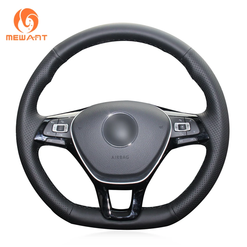 

MEWANT Black Artificial Leather Steering Wheel Cover for Volkswagen VW Golf 7 Polo 5 Arteon Passat Tiguan T-Roc Atlas 2013-2021