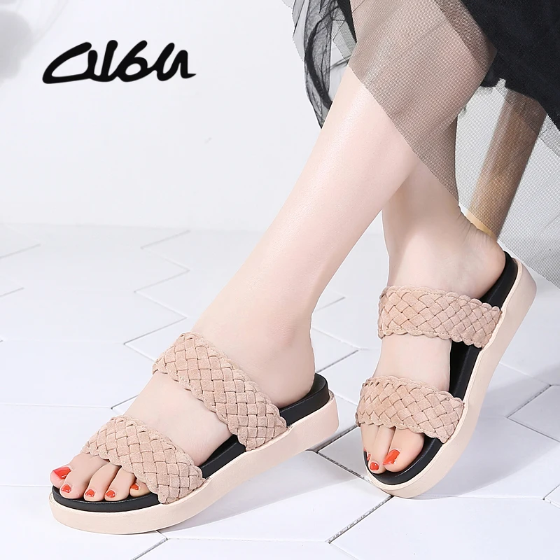 O16U Women sandals Slip on Double Strap Leather Suede flat Slides Summer Beach Sandals Platform Flip Flops Ladies Weave Sandalas 
O16U Women sandals Slip on Double Strap Leather Suede flat Slides Summer Beach Sandals Platform Flip Flops Ladies Weave Sandalas
