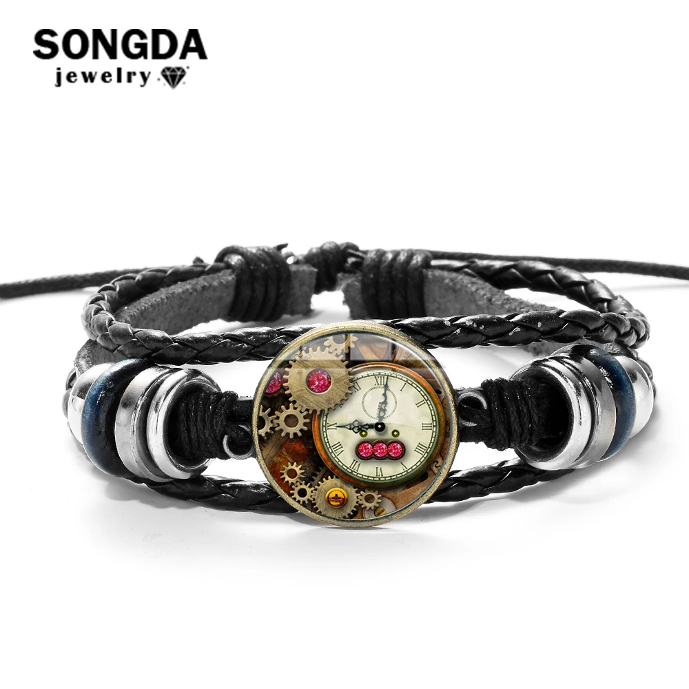 SONGDA Casual Retro Woven Leather Bracelet Punk Gears Red Gem Movement Clock Photo Glass Dome Metal Charms Bracelet Men Jewelry
SONGDA Casual Retro Woven Leather Bracelet Punk Gears Red Gem Movement Clock Photo Glass Dome Metal Charms Bracelet Men Jewelry
