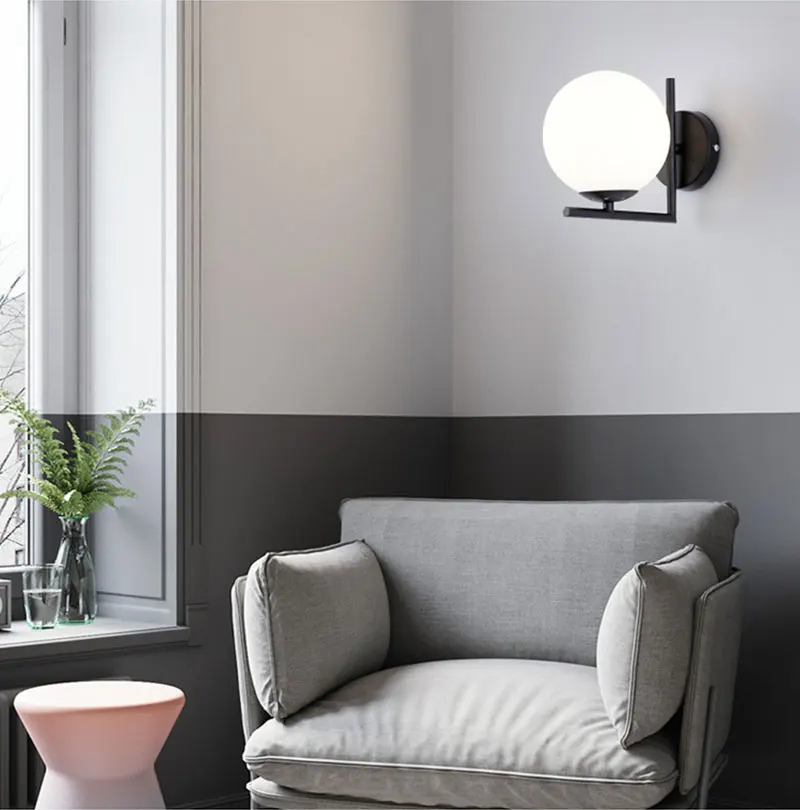 Modern Nordic Glass Ball LED Wall Lamp Sconce Loft Retro Black Gold Wall Light E27 Bedside Lamp For Cafe Bedroom Living Room (3)