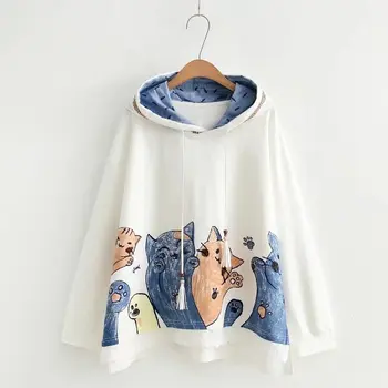 Funny Cat Printed Hoodies Women Lace Patchwork Hoodie Tops 2019 Autumn Casual Female Kawaii Cartoon Loose Hooded Sweatshirts
Funny Cat Printed Hoodies Women Lace Patchwork Hoodie Tops 2019 Autumn Casual Female Kawaii Cartoon Loose Hooded Sweatshirts