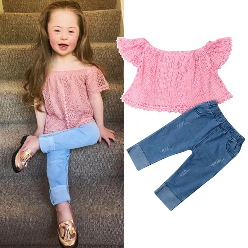 Children clothes Toddler Kids Girls Newborn Clothes Off Shoulder Lace Tops Denim Pants fall Outfits roupas infantil
Children clothes Toddler Kids Girls Newborn Clothes Off Shoulder Lace Tops Denim Pants fall Outfits roupas infantil