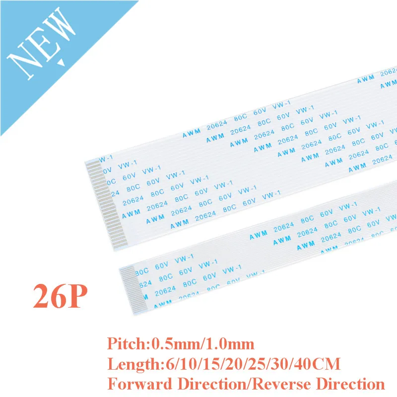 10PCS FPC/FFC Ribbon Flexible Flat Cable 26 Pin 0.5MM/1.0MM Pitch With 6/10/15/20/25/30/40CM Length Forward Reverse Direction
10PCS FPC/FFC Ribbon Flexible Flat Cable 26 Pin 0.5MM/1.0MM Pitch With 6/10/15/20/25/30/40CM Length Forward Reverse Direction