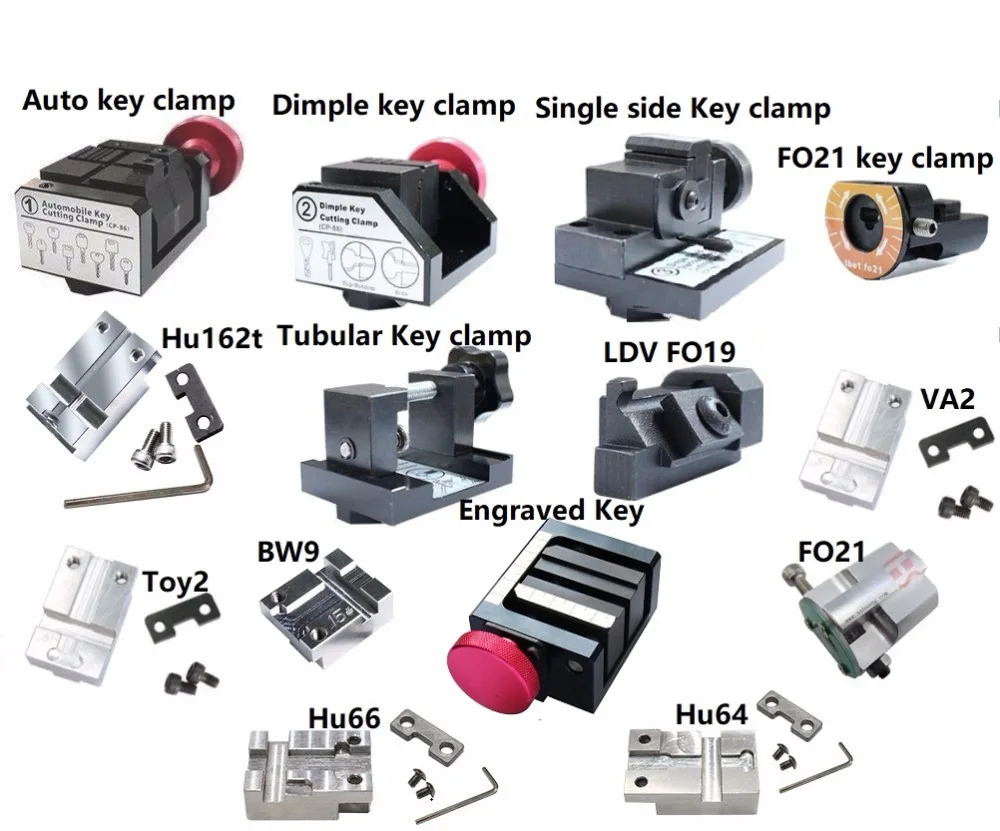 Full Key Clamps Work For SEC E9 Key Cutting Machine Dimple Single-side Tubular Hu162t FO21 FO19 BMW9 TOY2 VA2 Engraved Key Clamp
Full Key Clamps Work For SEC E9 Key Cutting Machine Dimple Single-side Tubular Hu162t FO21 FO19 BMW9 TOY2 VA2 Engraved Key Clamp