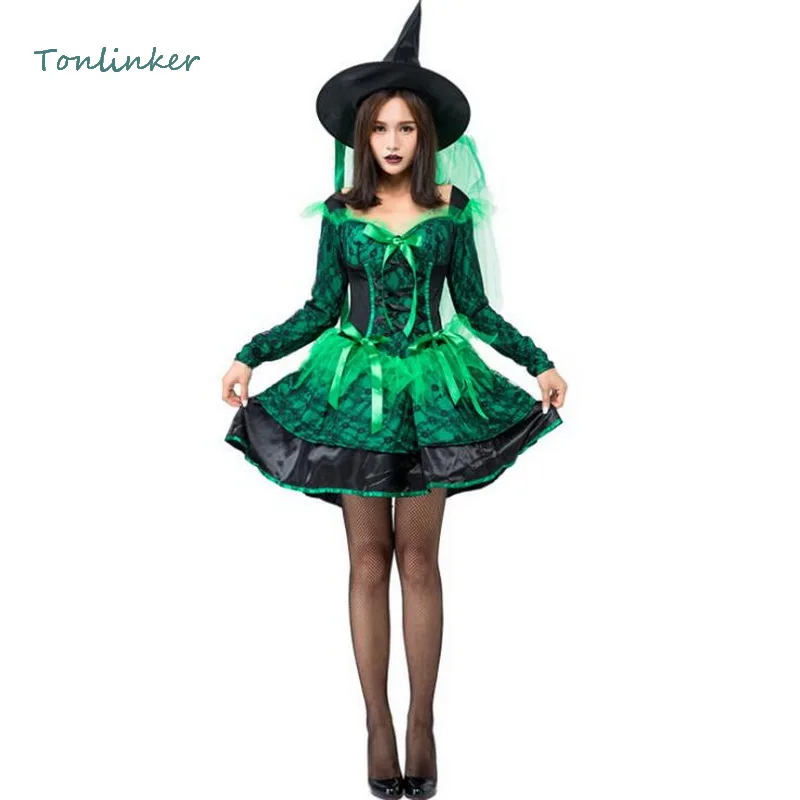 Halloween Witch Costumes Christmas Carnival Clothing Green Short Dress+Hat Adult Fairy Costume Evil Witch Cosplay Party Dress
Halloween Witch Costumes Christmas Carnival Clothing Green Short Dress+Hat Adult Fairy Costume Evil Witch Cosplay Party Dress