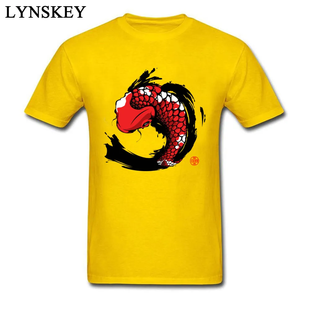 T Shirts Short Sleeve Casual Wholesale Red Koi Round Collar Cotton Men Summer Fall Tops Shirts Casual Clothing Shirt Red Koi yellow
