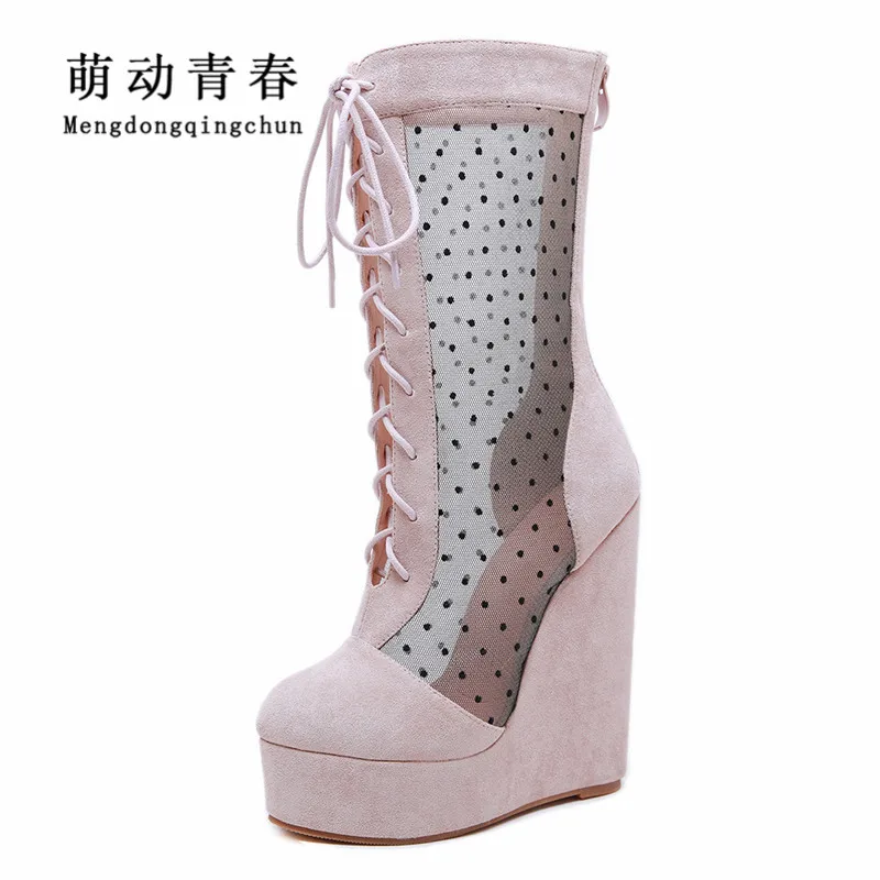 New Fashion Autumn Round Toe Lace Up Boots Women Mesh Hollow Out Knee High Heels Summer Booties Ladies Wedges Platform Botas
New Fashion Autumn Round Toe Lace Up Boots Women Mesh Hollow Out Knee High Heels Summer Booties Ladies Wedges Platform Botas