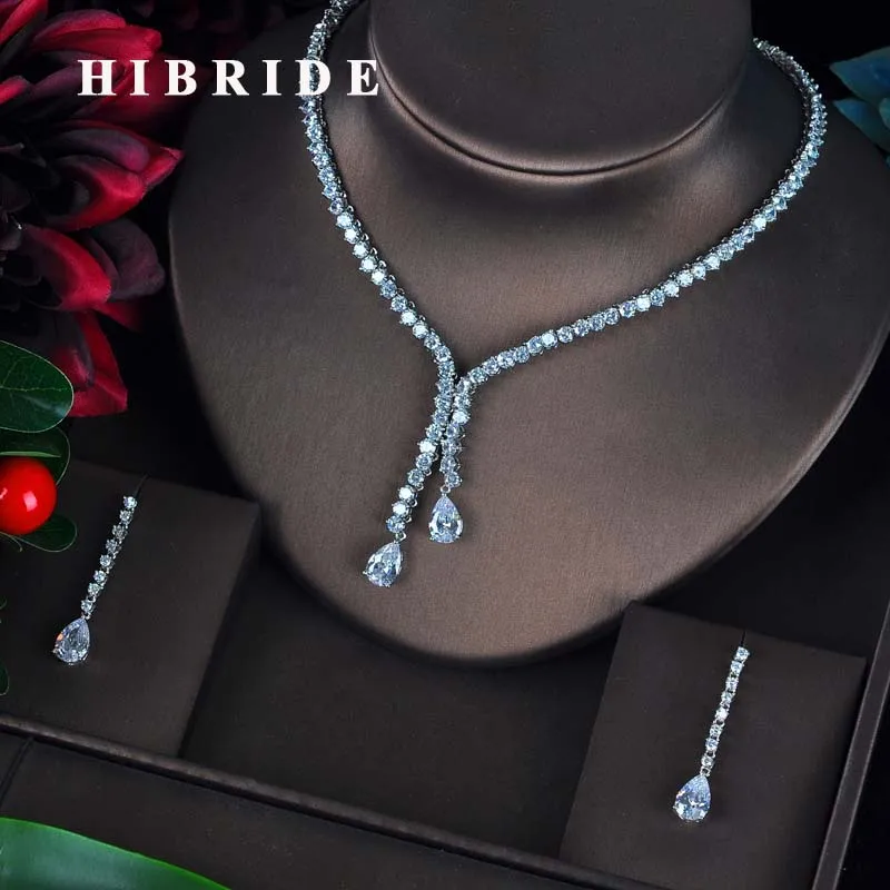 

HIBRIDE New Design Bridal Jewelry Sets Women Water Drop Design Necklace Earrings Bijoux Set Party Wedding Gift Wholesale N-596