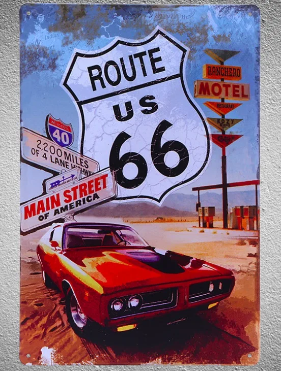Route 66 Challenger американский автомобиль мотель Кафе Магазин Оловянная пластина знаки