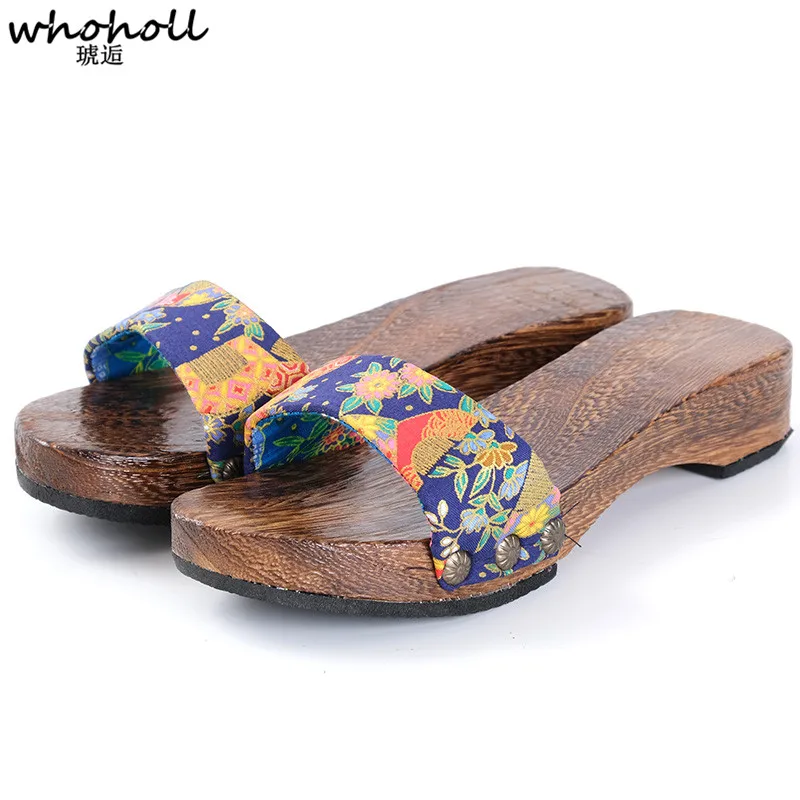 

WHOHOLL Traditional Japanese Geta Cosplay Kimono Clogs Shoes Novelty Summer Sandals Women Wedges Indoor Antiskid Slippers