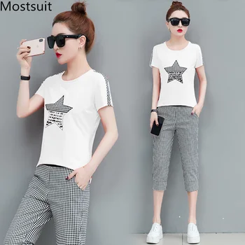 2019 Summer 2 Piece Sets Tracksuits Women Plus Size Short Sleeve T-shirts And Plaid Cropped Pants Casual Fashion Sport Suits
2019 Summer 2 Piece Sets Tracksuits Women Plus Size Short Sleeve T-shirts And Plaid Cropped Pants Casual Fashion Sport Suits