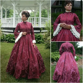 

History!Customer-made Red Victorian dress 1860s Civil war Dress Scarlett Theater Costume Halloween Renaissance Dress V-519