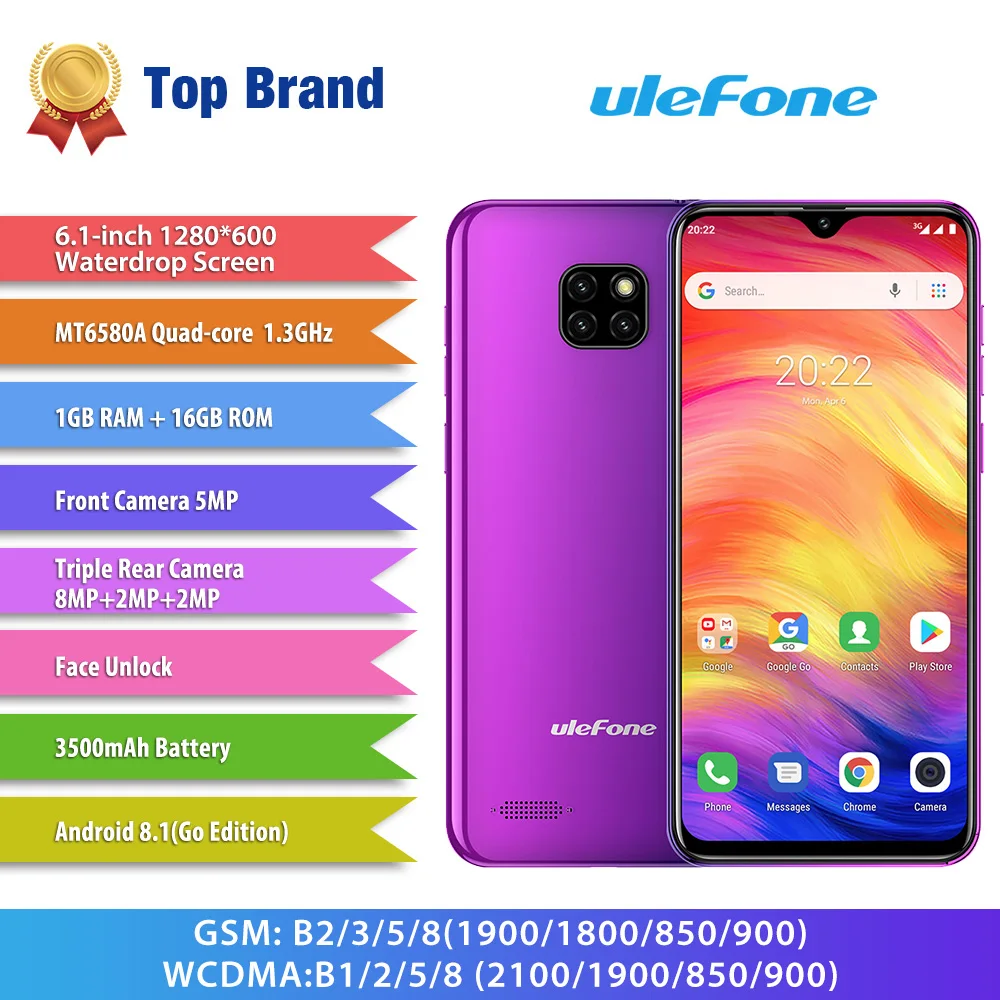 

Ulefone Note 7 3G Smartphone 6.1 Inch Android 8.1 ( Go Edition ) MT6580A Quad-Core 1.3GHz 1GB RAM 16GB ROM 3500mAh Mobile Phone