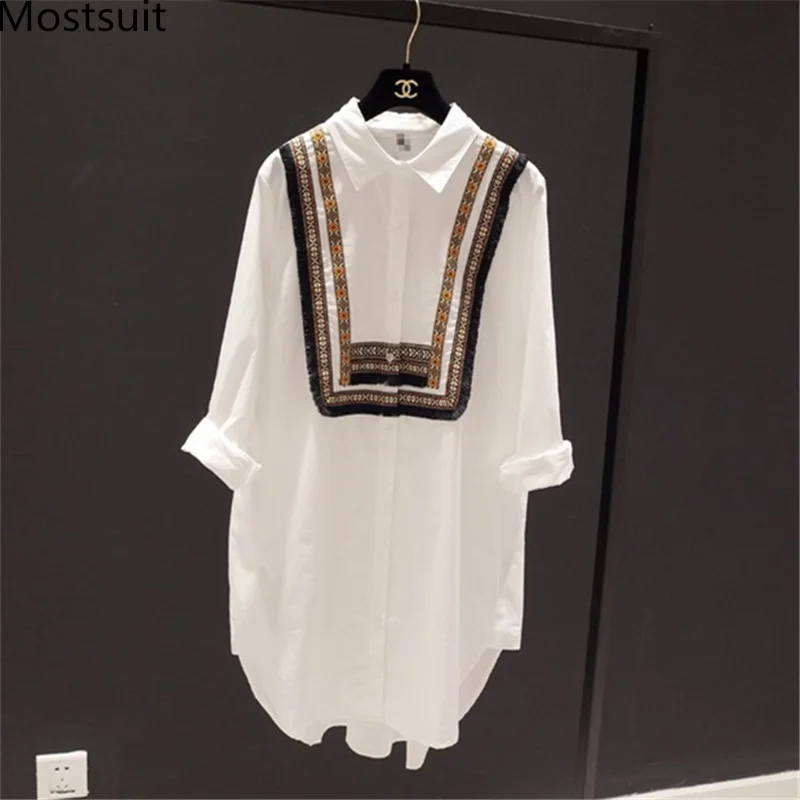 M-4xl Spring Summer White Tassel Long Kimono Shirts Women Plus Size 3/4 Sleeve Turn-down Collar Loose Blouses Tops Femininas
M-4xl Spring Summer White Tassel Long Kimono Shirts Women Plus Size 3/4 Sleeve Turn-down Collar Loose Blouses Tops Femininas