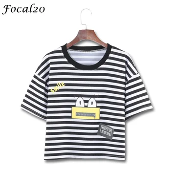 Focal20 Cute Cartoon Print Women Stripes T-shirt Crop Top Summer Short Sleeve Cropped Striped T Shirt Tee Top
Focal20 Cute Cartoon Print Women Stripes T-shirt Crop Top Summer Short Sleeve Cropped Striped T Shirt Tee Top