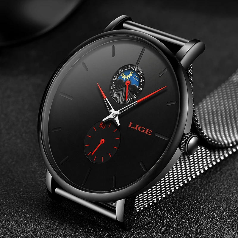 LIGE New Mens Watches Top Brand Casual Fashion Watch Men Red pointer Moon Phase Clock Waterproof Quartz Watch Relogio Masculino
LIGE New Mens Watches Top Brand Casual Fashion Watch Men Red pointer Moon Phase Clock Waterproof Quartz Watch Relogio Masculino