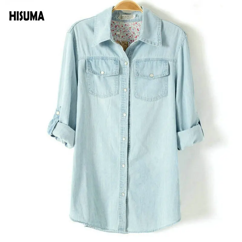 2017 Spring New Women's Solid Long-sleeve Slim Plus Size pocket Denim Shirts Women Shirt Female Blouses Xs-xxxl
2017 Spring New Women's Solid Long-sleeve Slim Plus Size pocket Denim Shirts Women Shirt Female Blouses Xs-xxxl