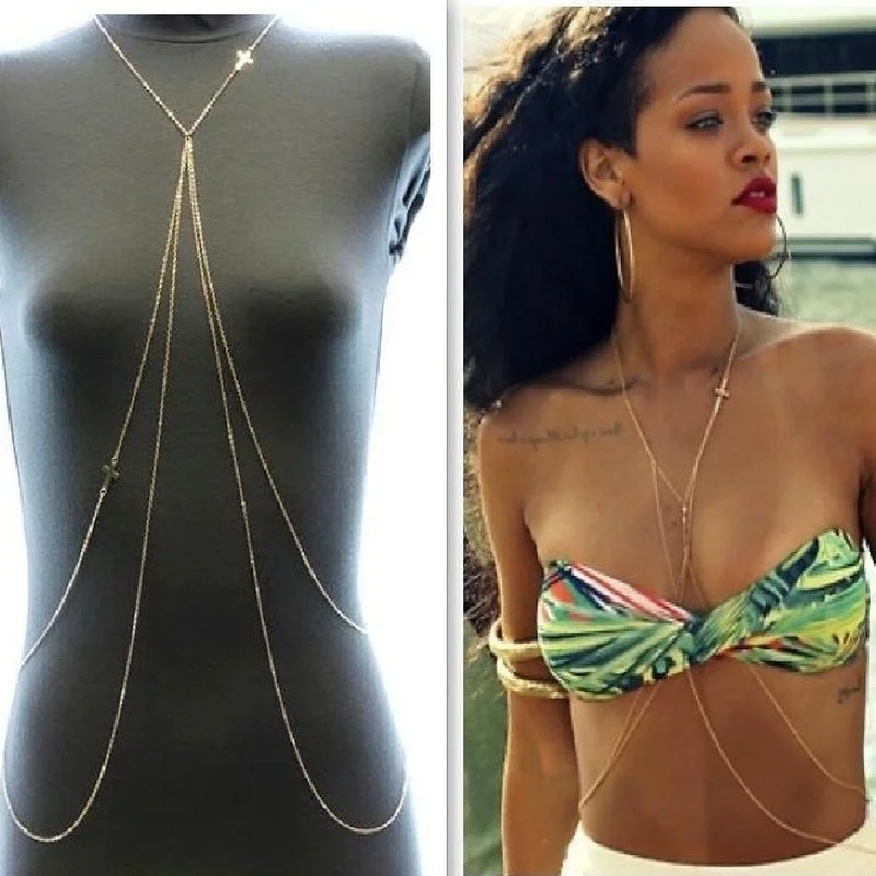 2017 New Rihanna Sexy Body Chain Double Layer Gold Color Crosses Pendant Bikini Beach Body Chain Jewelry Necklace For Women
2017 New Rihanna Sexy Body Chain Double Layer Gold Color Crosses Pendant Bikini Beach Body Chain Jewelry Necklace For Women