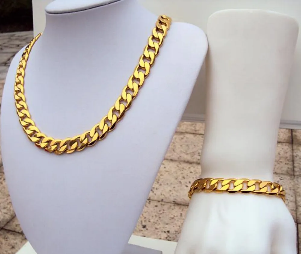 Mens Necklace+Bracelet Classic Accessories Yellow Gold Filled Mens cuban chain Jewelry Set (24",9")
Mens Necklace+Bracelet Classic Accessories Yellow Gold Filled Mens cuban chain Jewelry Set (24",9")