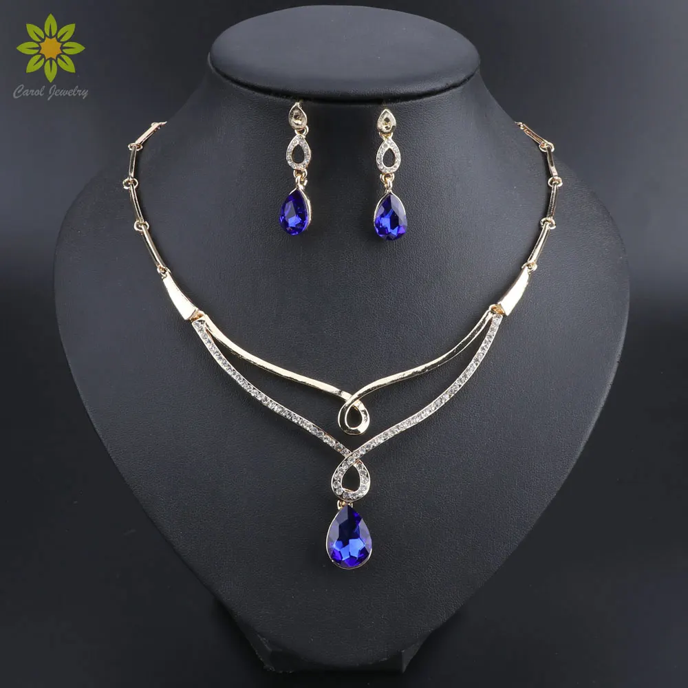 Royal Blue Crystal Bridal Jewelry Sets Water Drop Design Elegant Choker Necklace Earrings Set for Women Wedding Jewelry
Royal Blue Crystal Bridal Jewelry Sets Water Drop Design Elegant Choker Necklace Earrings Set for Women Wedding Jewelry