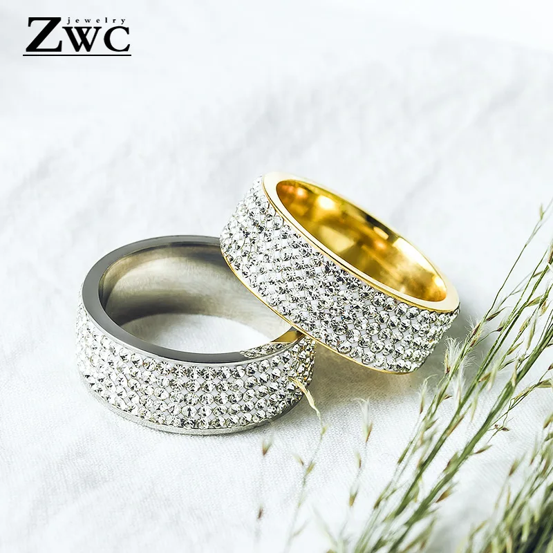ZWC Fashion Charm 5 Row Clear Crystal Finger Rings for Women Men Wedding Stainless Steel 8mm Width Rhinestone Ring Jewelry
ZWC Fashion Charm 5 Row Clear Crystal Finger Rings for Women Men Wedding Stainless Steel 8mm Width Rhinestone Ring Jewelry