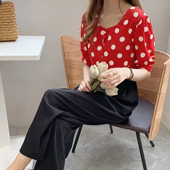 Women Blouse Tops Polka Dot Short Sleeve Simple Loose Square Collar Elegant Office Lady Summer Casual Tops Button Up Chiffon
Women Blouse Tops Polka Dot Short Sleeve Simple Loose Square Collar Elegant Office Lady Summer Casual Tops Button Up Chiffon