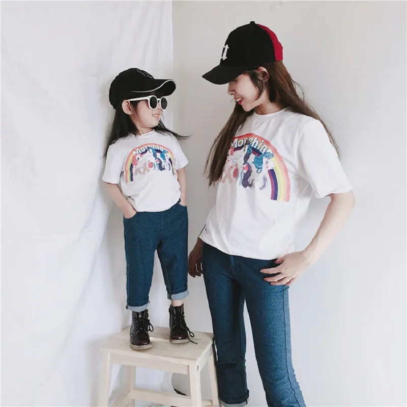 Mother Daughter Baby Girl Cartoon Pony Rainbow T-shirt Cotton Parent-child Blouse Lovely Kids Clothes
Mother Daughter Baby Girl Cartoon Pony Rainbow T-shirt Cotton Parent-child Blouse Lovely Kids Clothes