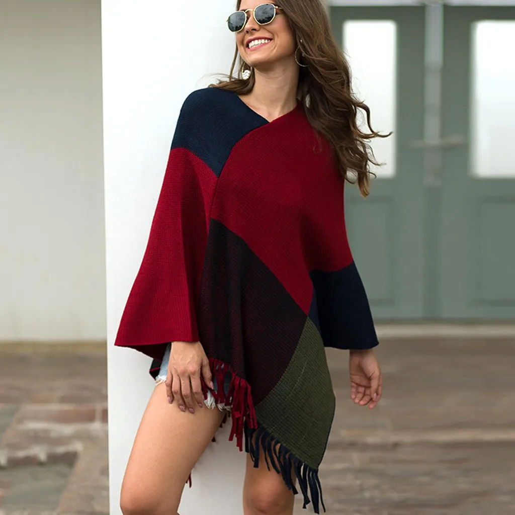 Women Tassel Knitted Sweater Poncho Casual Stripe Irregular Loose Cardigan Cape Coat Tops Autumn Winter #D
Women Tassel Knitted Sweater Poncho Casual Stripe Irregular Loose Cardigan Cape Coat Tops Autumn Winter #D