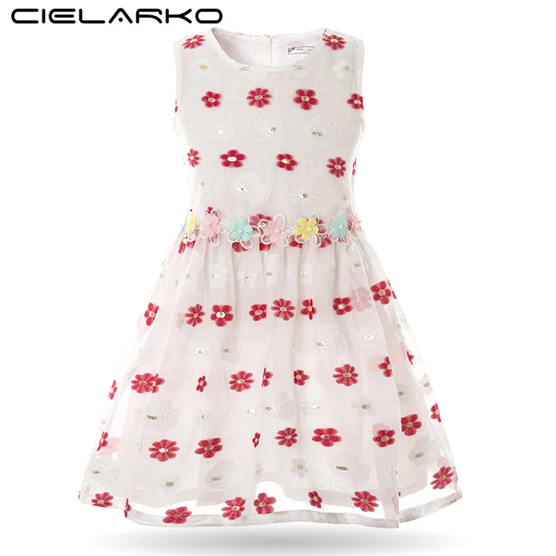 Cielarko Girl Dress Summer Baby Flower Dresses Cotton Sleeveless Children Frocks Fancy Kids Beach Party Clothing for | Детская одежда и