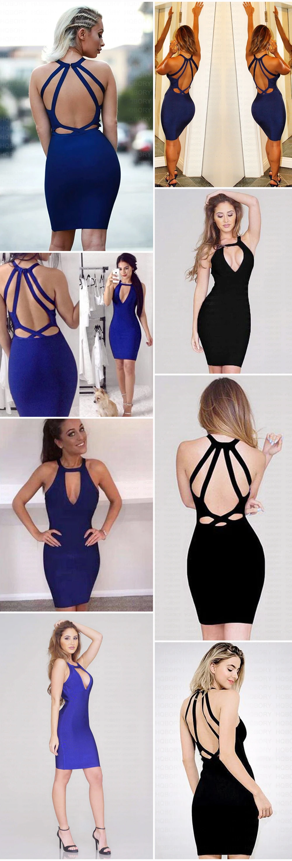 blue  Sleeveless Halter Neck Bodycon Dress