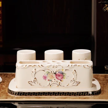 European five piece bathroom ceramic bathroom wash set three household Wash Cup toothbrush holder with a tray.
European five piece bathroom ceramic bathroom wash set three household Wash Cup toothbrush holder with a tray.