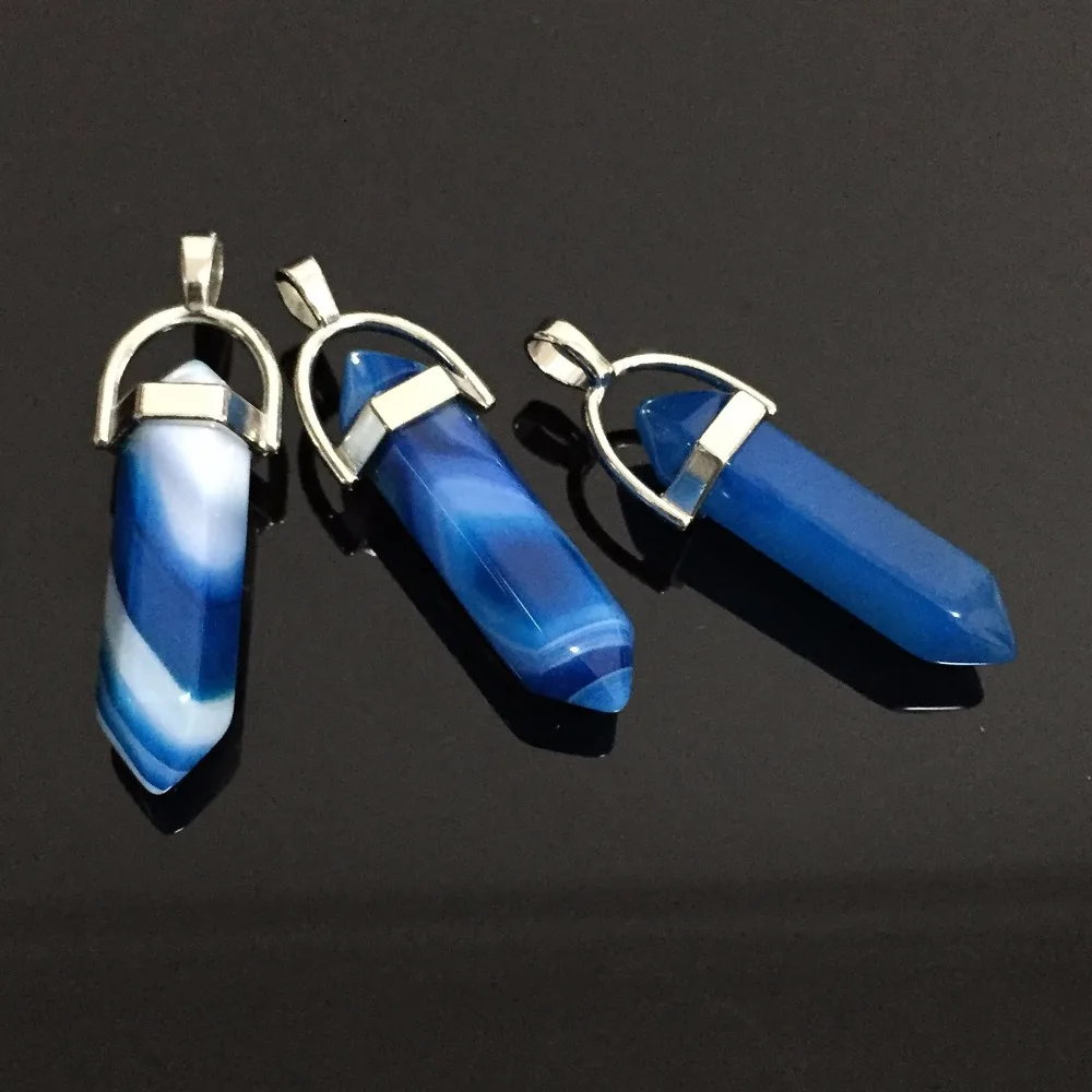 Natural Blue Lace Agates Stone Randomly Stripe Bullet Hexagonal Pendulum Chakra Reiki Stone Pendants fit Necklaces Women Male
Natural Blue Lace Agates Stone Randomly Stripe Bullet Hexagonal Pendulum Chakra Reiki Stone Pendants fit Necklaces Women Male