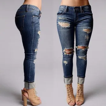 Ladies big size hole small feet jeans dark blue locomotive style Women Mid Waisted Skinny Denim Jeans Stretch Slim Pants W703
Ladies big size hole small feet jeans dark blue locomotive style Women Mid Waisted Skinny Denim Jeans Stretch Slim Pants W703