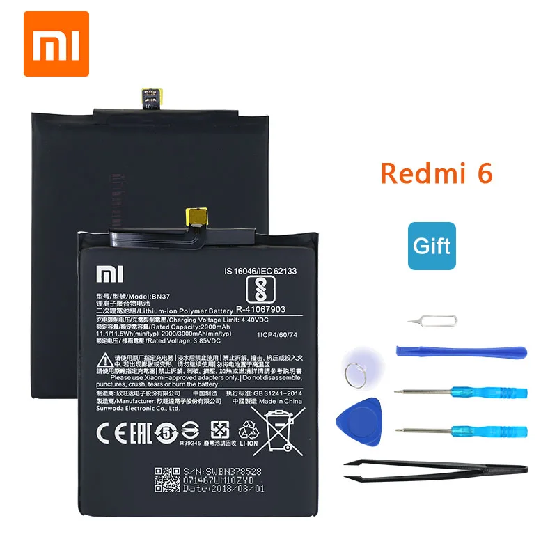 Original Xiao Mi BN37 Replacement Battery For Xiaomi Redmi 6 Redmi6 Redmi 6A High Quality Phone Battery 2900mAh With Tools
Original Xiao Mi BN37 Replacement Battery For Xiaomi Redmi 6 Redmi6 Redmi 6A High Quality Phone Battery 2900mAh With Tools