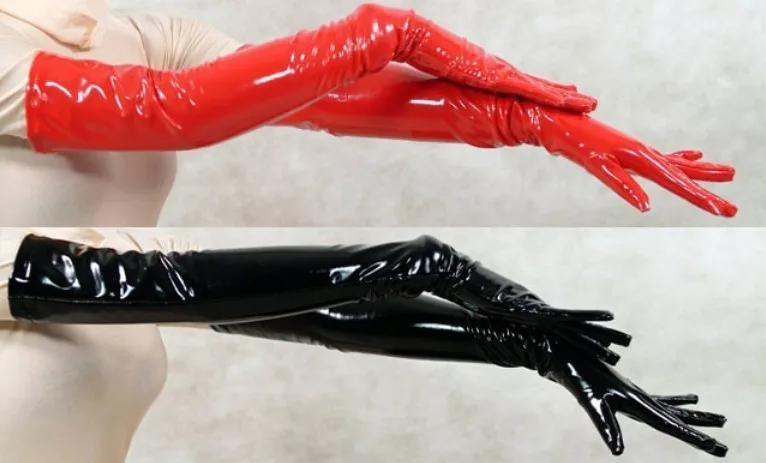 Promotion-High-Quality-Sexy-Black-Red-PVC-Clubwear-Women-Leather-Long-Gloves-Hip-Hop-Play-Drum