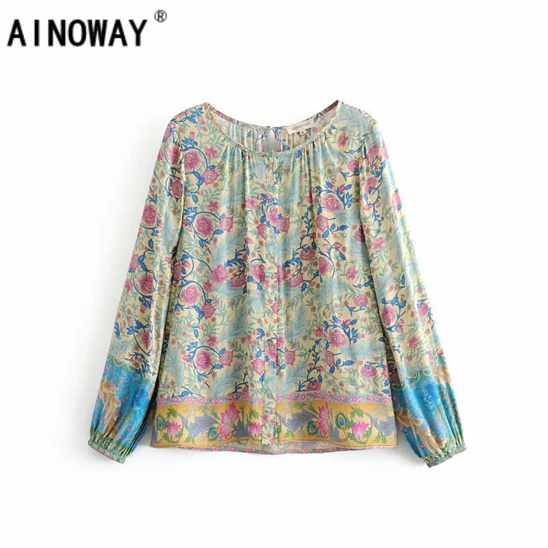 Vintage chic women bohemian floral printed o-neck lace-up Boho blouse shirts long sleeve shirts female rayon blusas
Vintage chic women bohemian floral printed o-neck lace-up Boho blouse shirts long sleeve shirts female rayon blusas