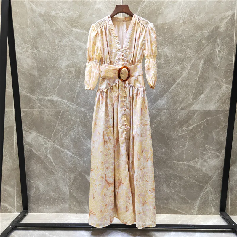 Women vintage fashion button front maxi dress V-neck puff sleeve sexy dresses floral print a-line new 2019 spring summer
Women vintage fashion button front maxi dress V-neck puff sleeve sexy dresses floral print a-line new 2019 spring summer