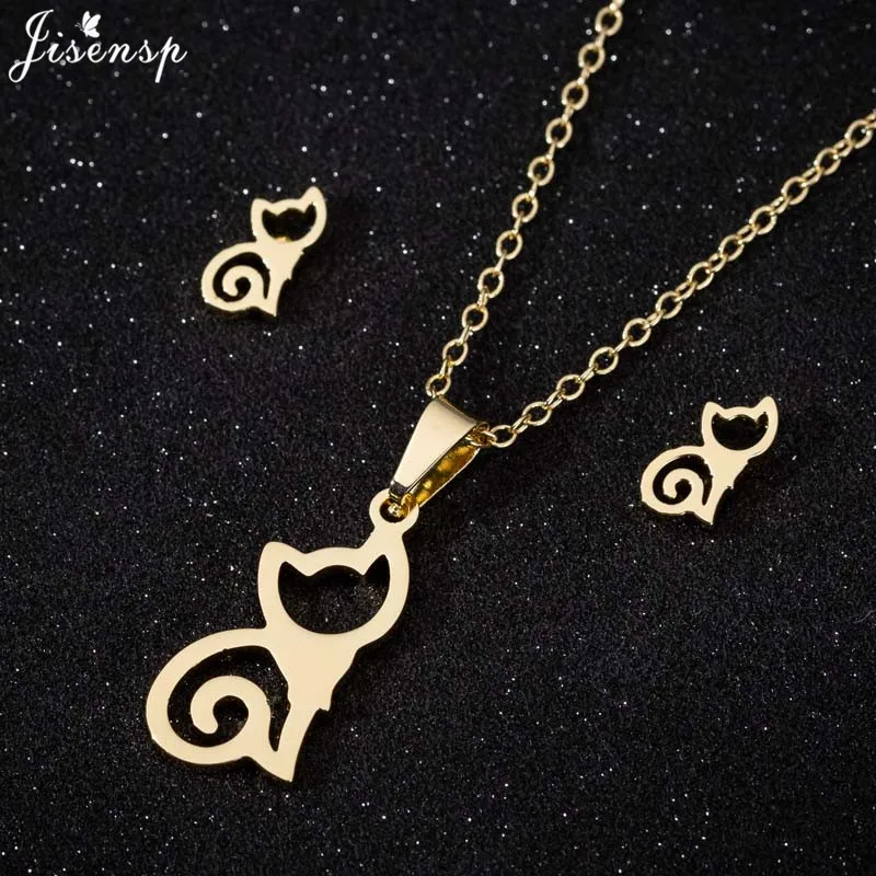 Jisensp Stainless Steel Jewelry Sets for Women Hollow Cat Animal Necklace Earrings Lady Lover's Engagement Mother's Day Gift
Jisensp Stainless Steel Jewelry Sets for Women Hollow Cat Animal Necklace Earrings Lady Lover's Engagement Mother's Day Gift