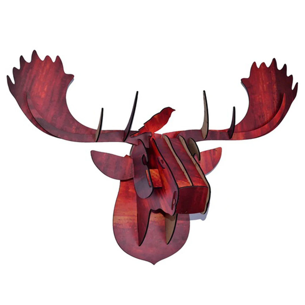 DIY 3D деревянный олень Лось Единорог голова Искусство Дома Офиса настенное