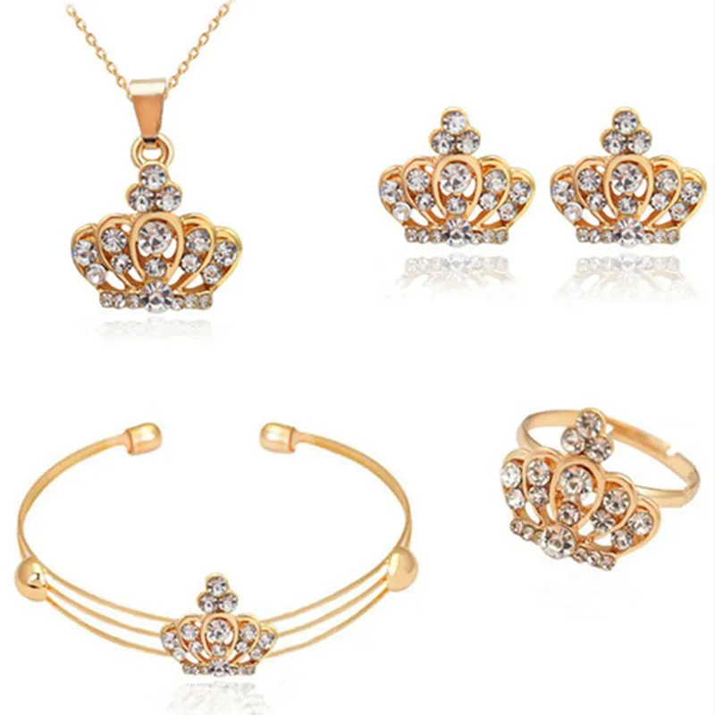 New 4pcs Luxury Gold Color Crown Jewelry Sets For Women Wedding Jewelry Crystal Necklace/Earring/Bracelet/Ring Set For Woman
New 4pcs Luxury Gold Color Crown Jewelry Sets For Women Wedding Jewelry Crystal Necklace/Earring/Bracelet/Ring Set For Woman
