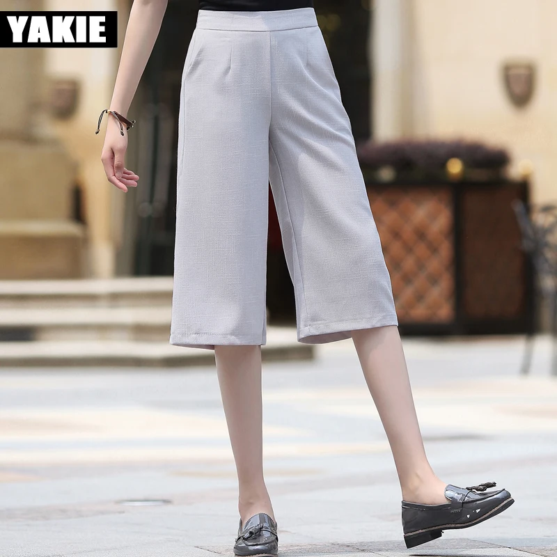 2022 new summer cotton linen wide leg pants women high waist elastic womans pants capri calf length loose female trousers
2022 new summer cotton linen wide leg pants women high waist elastic womans pants capri calf length loose female trousers