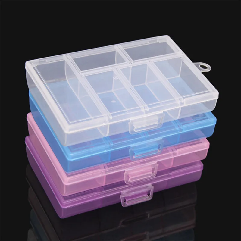 

100Pcs/Lot Storage Case Box Holder Container Pills Jewelry Nail Art Tips 6 Grids Makeup Organizer Jewelry Box Clear Plastic Box