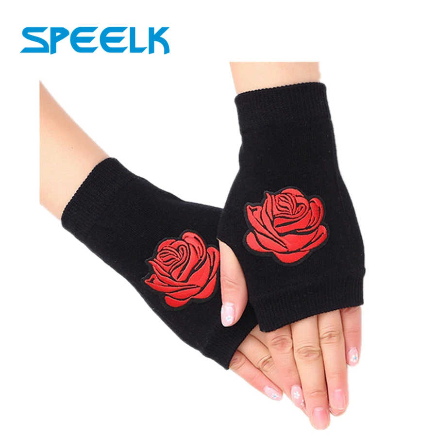 

New Warm Fingerless Rivet Gloves Women Spring Autumn Rose Embroidered Half Finger Glove Women Sailor Dance Gloves Wholesale