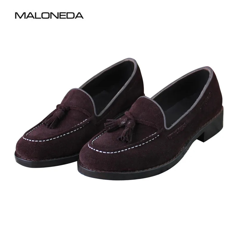 

MALONEDA Bespoke Casual Handmade Men's Tassel Shoes for Father Cow Suede Comfortable Slip On Loafers With Goodyear Welted