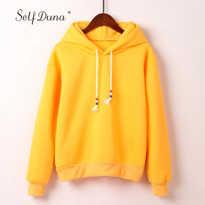 

Self Duna 2018 Autumn Yellow Hoodie Cropped Pink Black Warm Fleece Female Hooded Sweatshirt Women Hoodies Sweatshirts